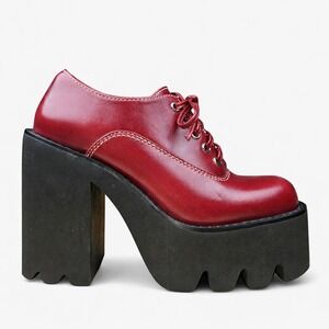 Jeffrey Campbell Red Leather Platform Size 5 Oxford Chunky Lug Sole Lace Up +Box